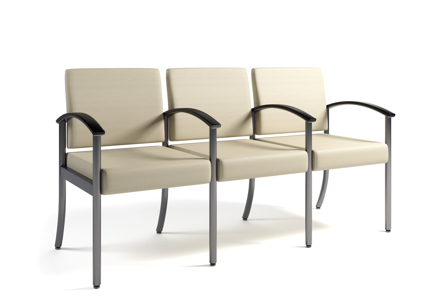 Westlake Three Seat Lounge, Center Arms, Neutral Fabric, Metal